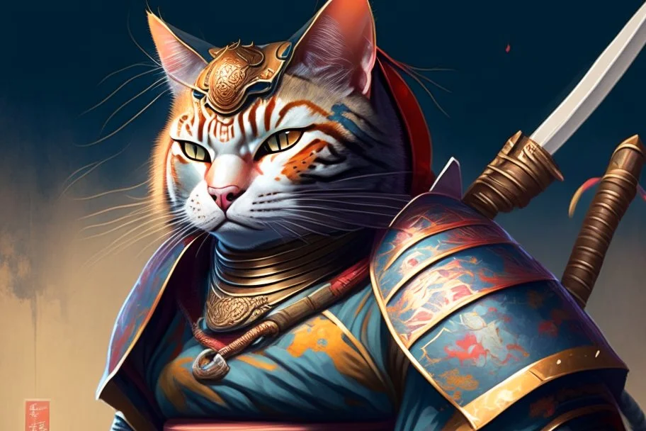 full body Samurai Cat perfect faced (((I'm the style of Mark E. Rogers))), hyperrealism, digital painting of an animation character, character illustration, glen keane, lisa keane, realistic, disney style character, detailed, digital art, 4k, ultra hd, beautiful d&d character portrait, colorful fantasy, detailed, realistic face, digital portrait, intricate armor, fiverr dnd character, wlop, stanley artgerm lau, ilya kuvshinov, artstation, hd, octane render, hyperrealism