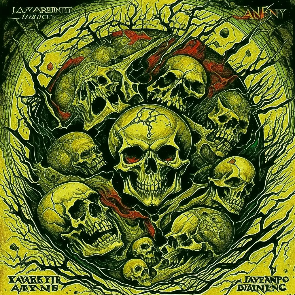 Album art for "SEASONS IN THE ABYSS" by SLAYER; by Derek Riggs, concept art, highly detailed, color pen illustration, by Dave McKean.