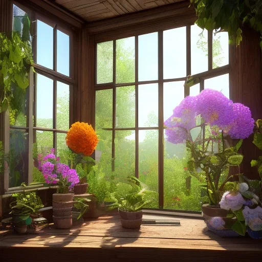 teacher in the classroom window,flower, nature, unreal engine 5, studio lighting --ar 2:1