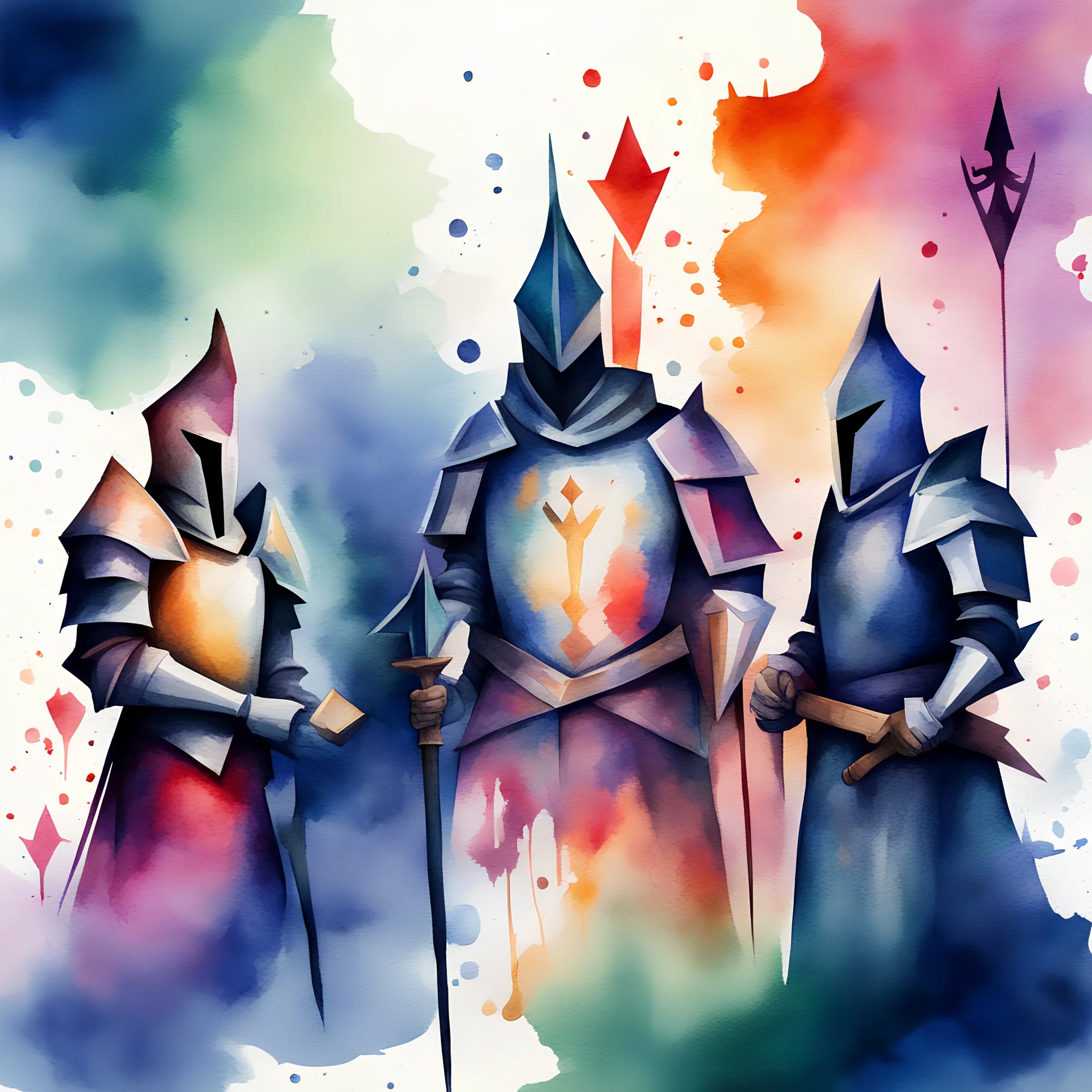 Council of Card Knights in watercolor painting abstract art style