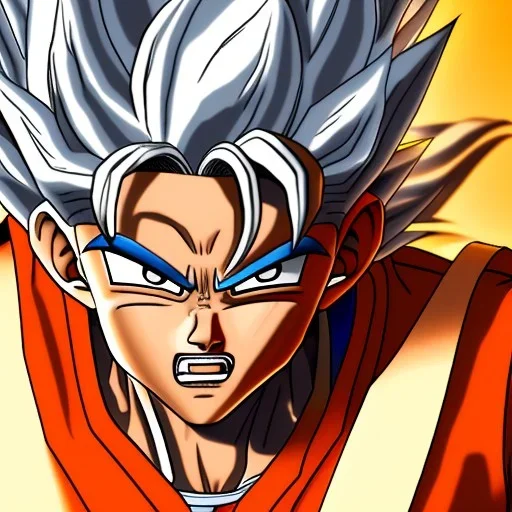 Son-goku with white hair, close-up