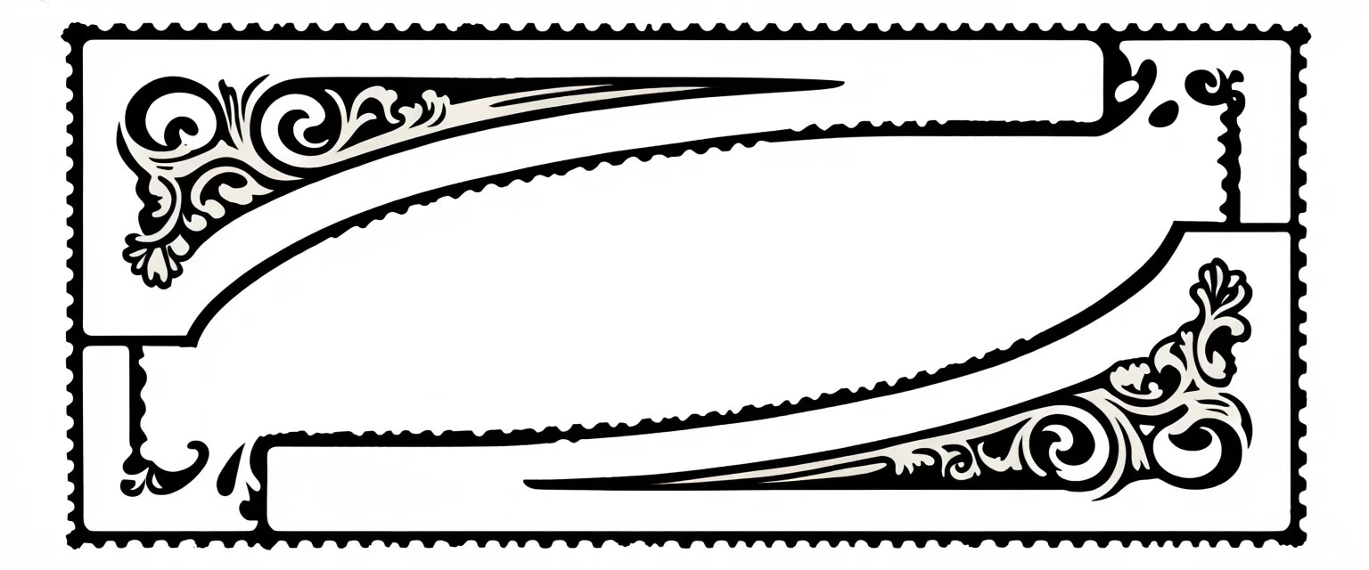 an old engraved stamp with decorative corner elements in the top left and bottom right. add extra elements and color.