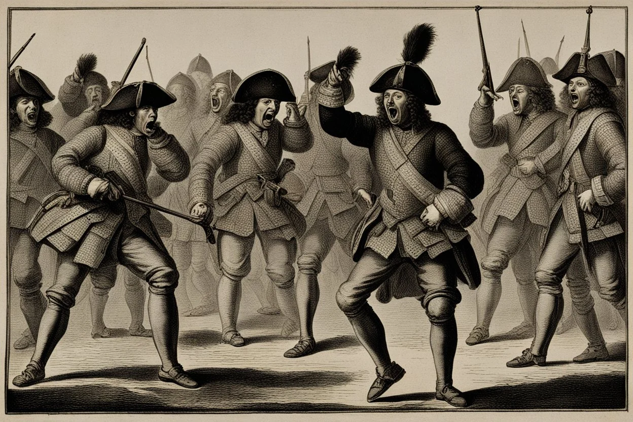 soldats anglais qui crient année 1669