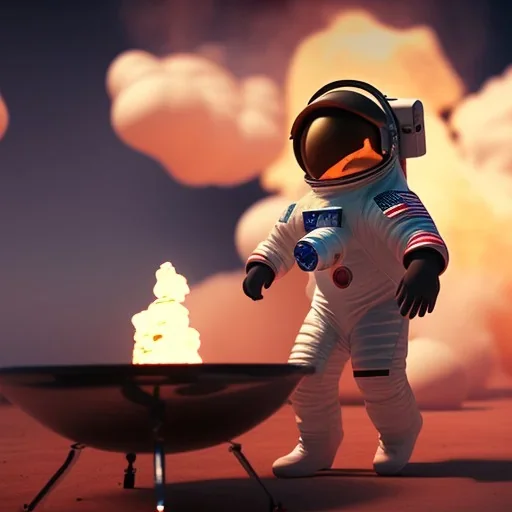 astronaut cooking marshmallows on barbecue from mars unreal engine 5, octan render