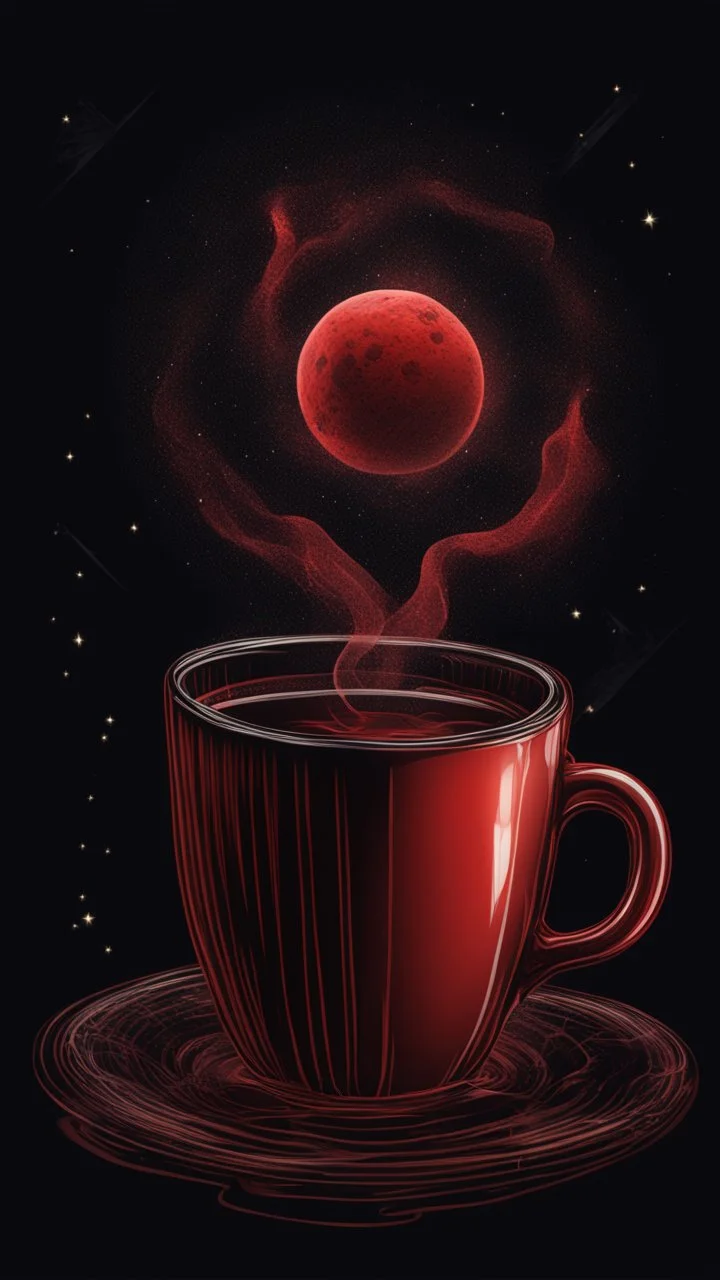 realistic cosmic red coffee looking illustration t shirt art, front view, vibrant color, black background