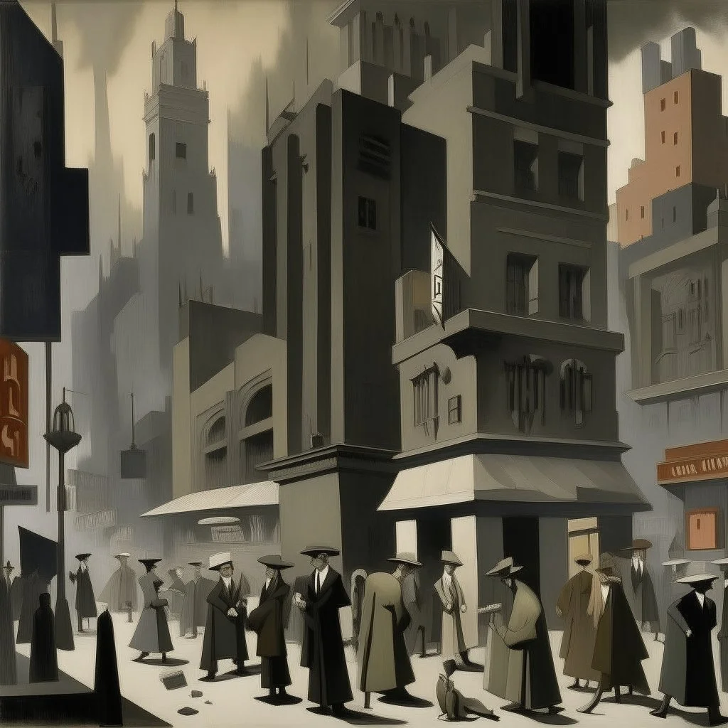 A gray chaotic casino of gloom painted by Lyonel Charles Feininger