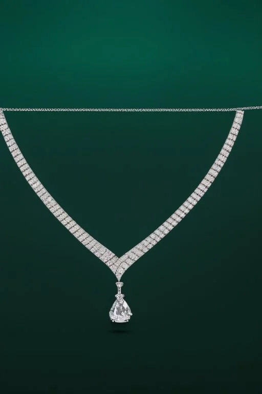 nice diamond and white gold necklace on manquin stand in luxury environment