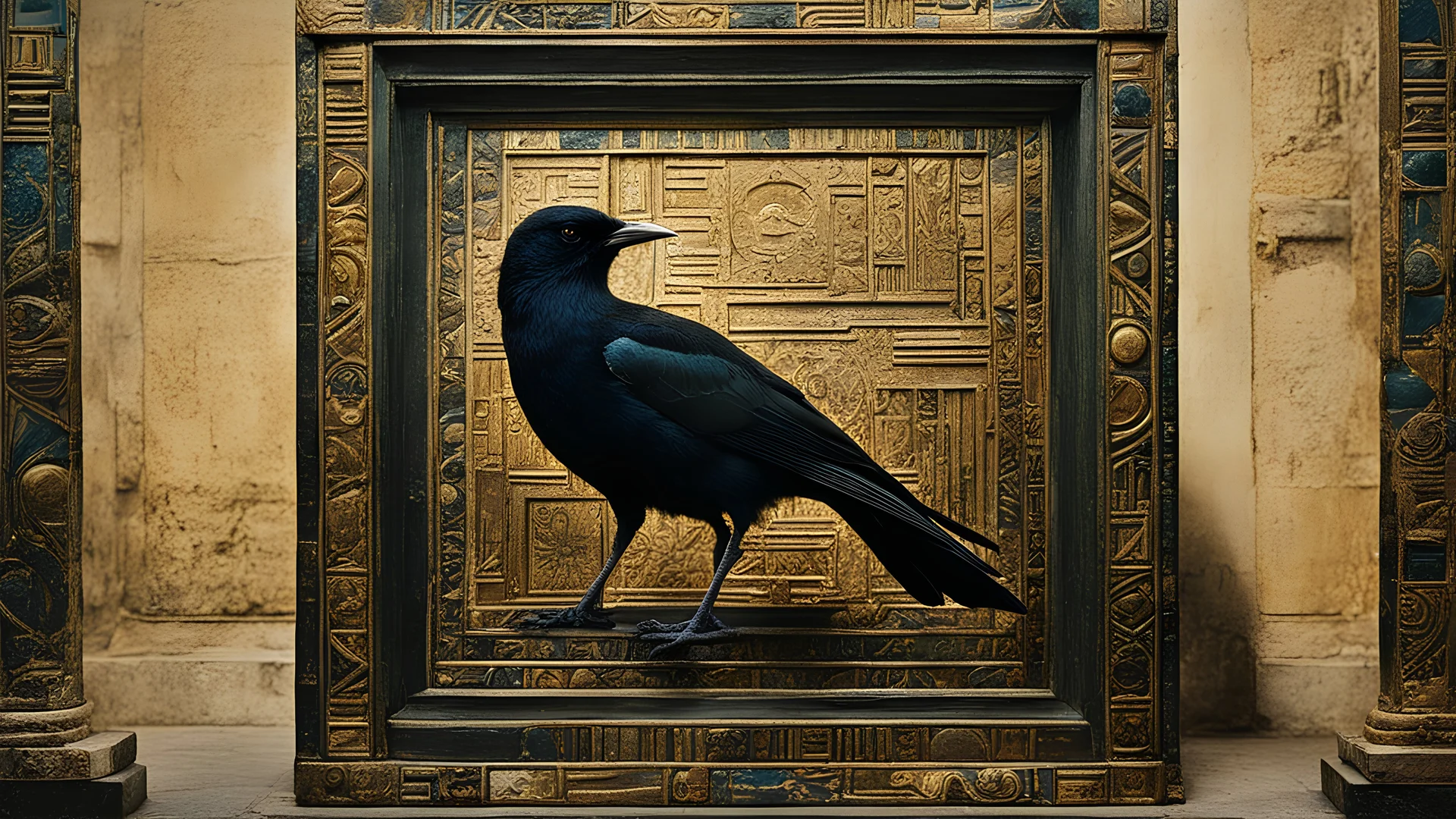 Ancient Egyptian Art, Classical Realism, [Strange:Despicable:10] Distinguished Blackbird, Abstract Illusionism, Autochrome, key visual, Nostalgic lighting, art by Ludwig Fahrenkrog, Amaro, (Wonderful, intricate) , (a superb Art Brut Decollage art)
