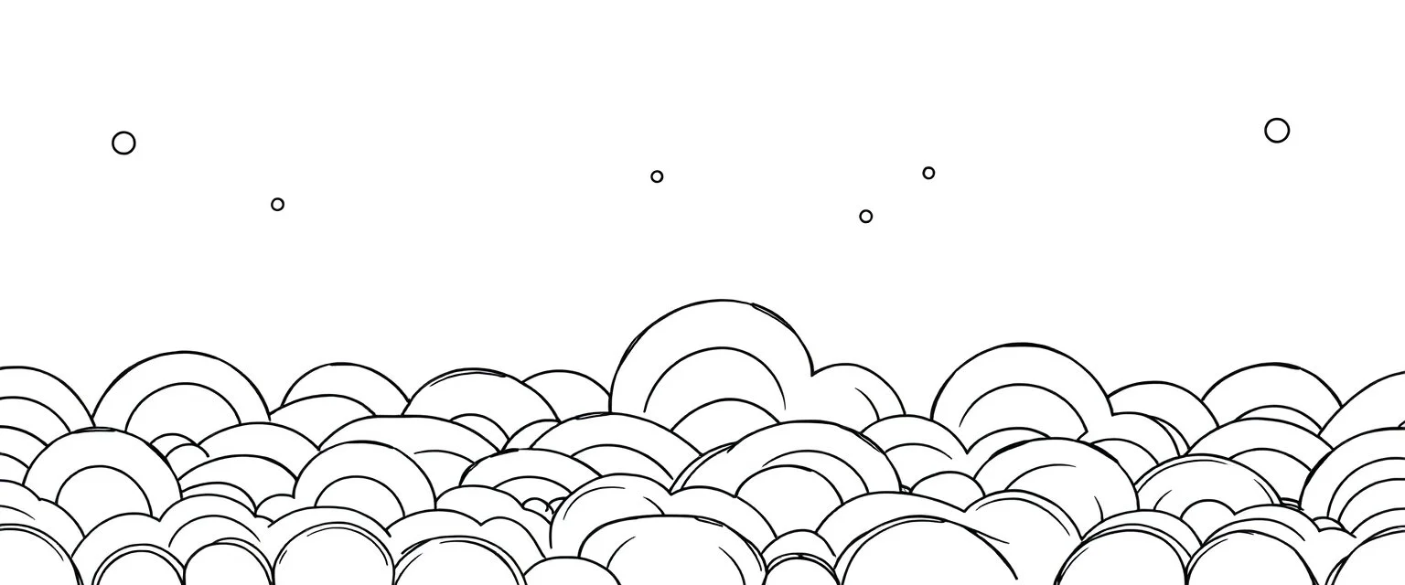 a series spaced curved and looping horizontal lines with paths inspired by clouds bubbles and flowers, cloud topography, whimsical cute, kawaii, black lines on white, vector lines