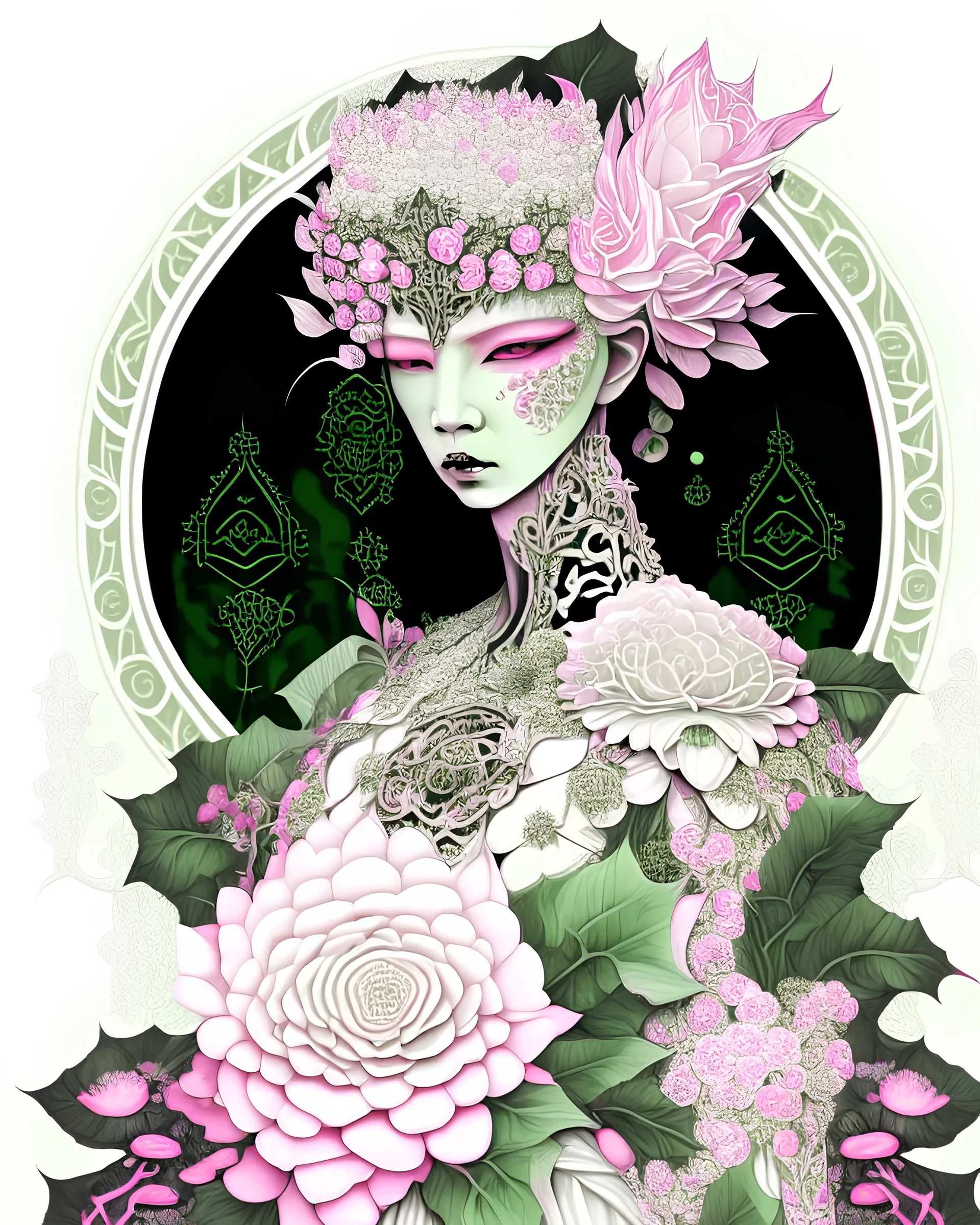 rennaisance shamanism full bloomed voidcore light pink begonia rex ae light pink black and white aand white flower woman. Portrait with t begonia flowers white pearl white tabby black onix ribbed filigree botanical colour gradient and tabby green and white dress adorned with Voidcore filigree palimpsest pearl árt. Green begonia rex leaves Gothica style Wite and lightad black tabbynia ae begonia tabby leaves and flowers flover black mollusk. Shell colourescent gradient aand bioluminescense