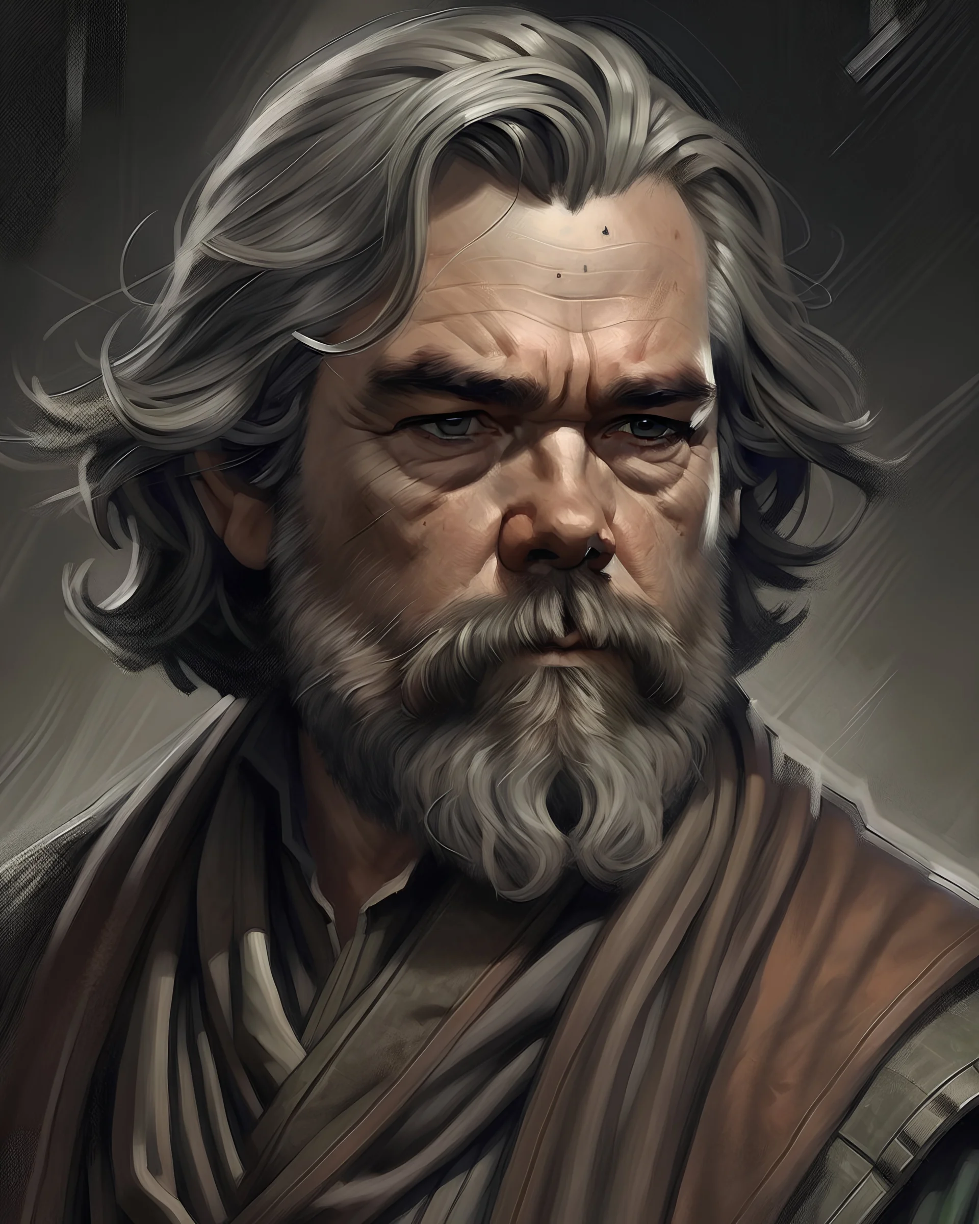 Portrait of a war hardened Jedi, Mid 20s, looks like Kurt Russel