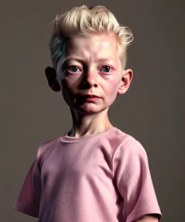 Tilda swinton toddler, full body, shoe, dress, soft skin, dramatic lighting, hyper realistic