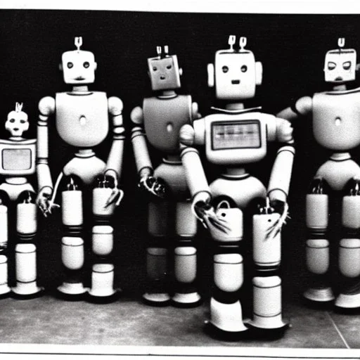 Old photo of robots and Creepy people