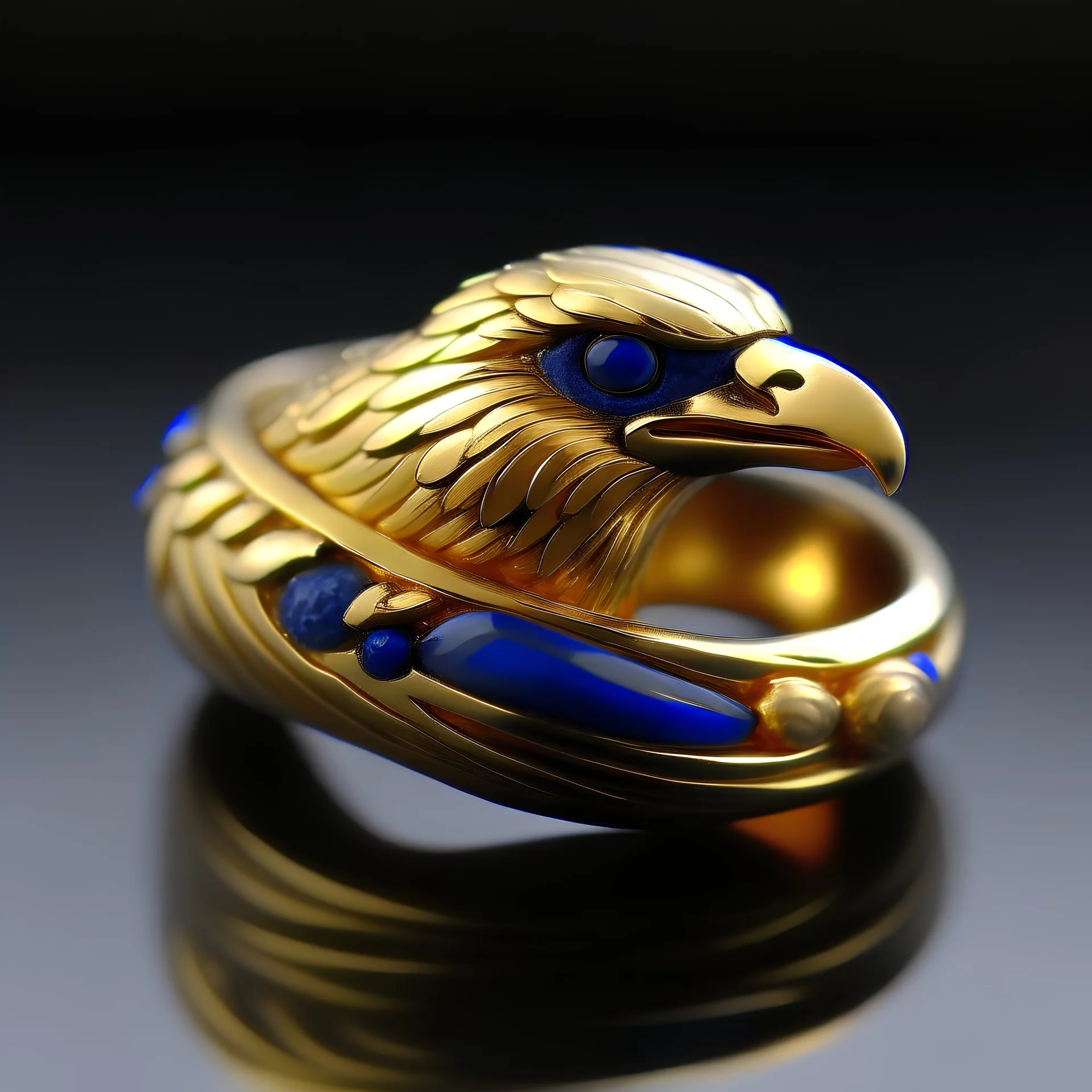 Ring with eagle and sapphire