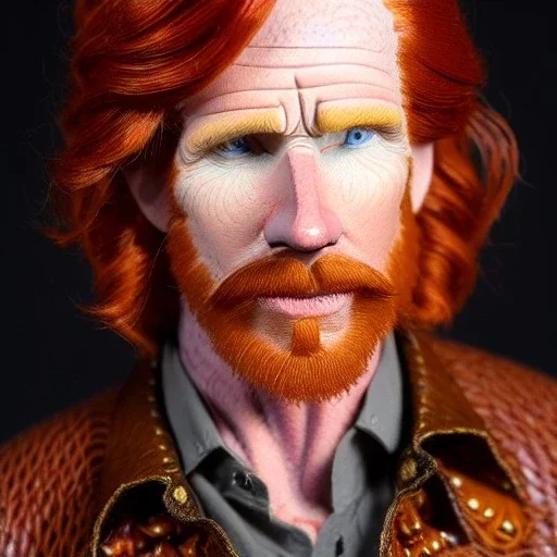 Portrait of courtney gains, ruggedly handsome but joyful, roguish, charismatic, attractive male, masculine, perfect, precisely detailed, lightly freckled face, meticulously detailed multi-hued ginger carrot-colored cherry red fiery hair; Malachai of the corn; fantasy, intricate, elegant, highly detailed, digital painting, artstation, concept art, matte, sharp focus, illustration, art by artgerm and greg rutkowski and alphonse mucha