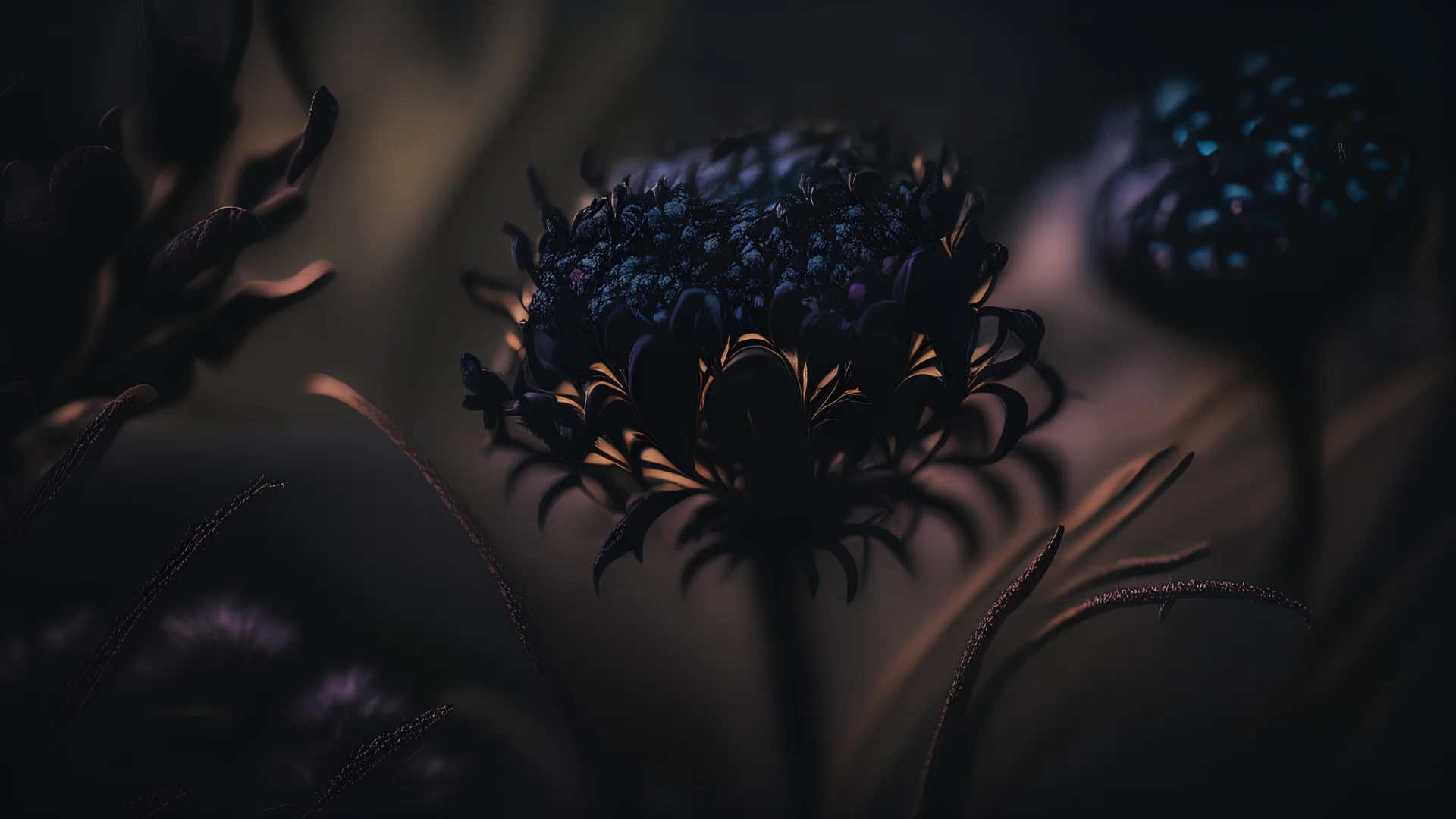 dark tones, high lighting, nature, plants, wildflower, intricate, 8k, macro photography,