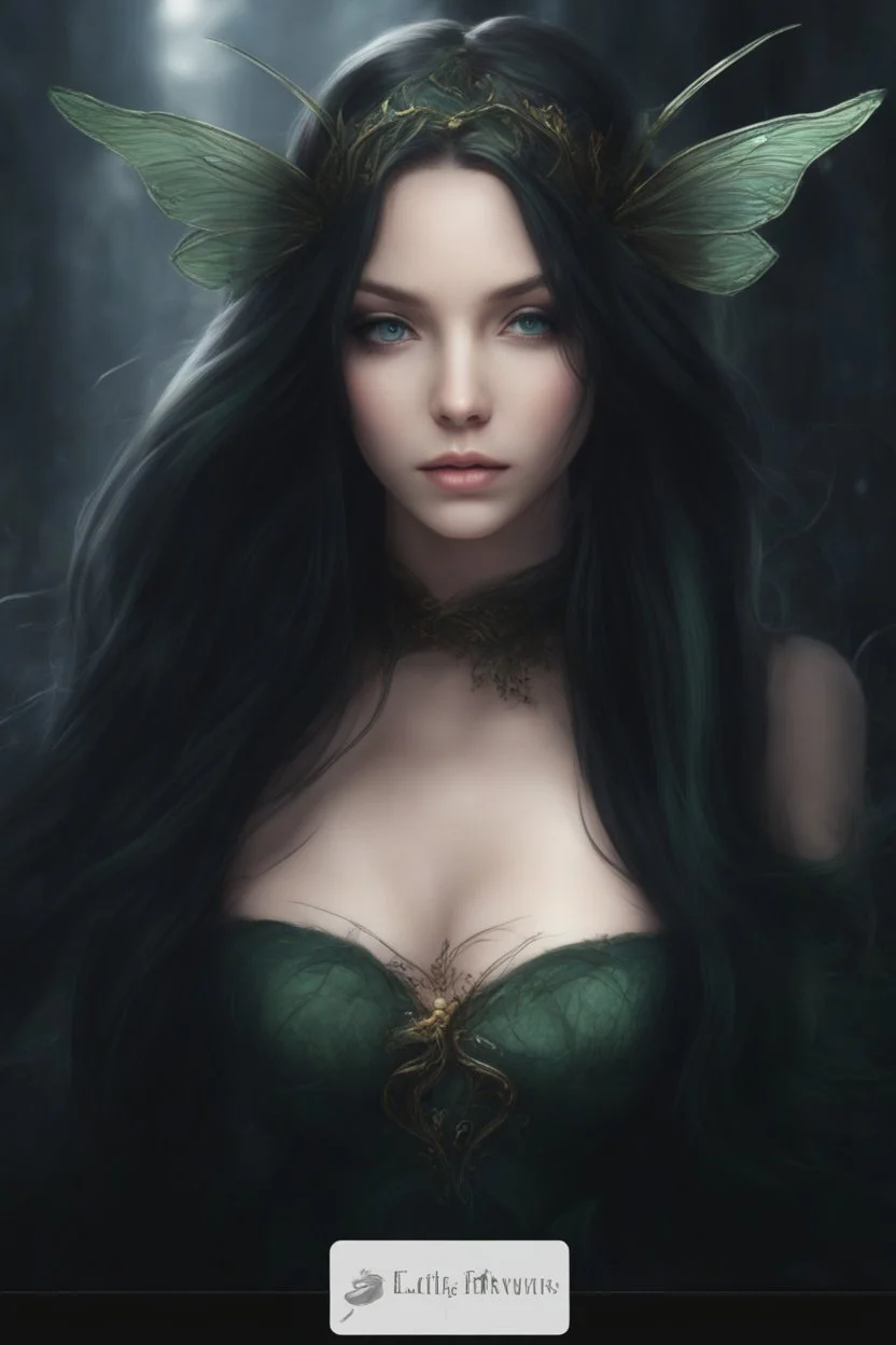 Dark green hair, elven crown emerald Water lilies long hair lotus night Fairy princess rapunzel hair queen crown dragonflies fireflies elven tiara flowers fairy wings gothic dark green