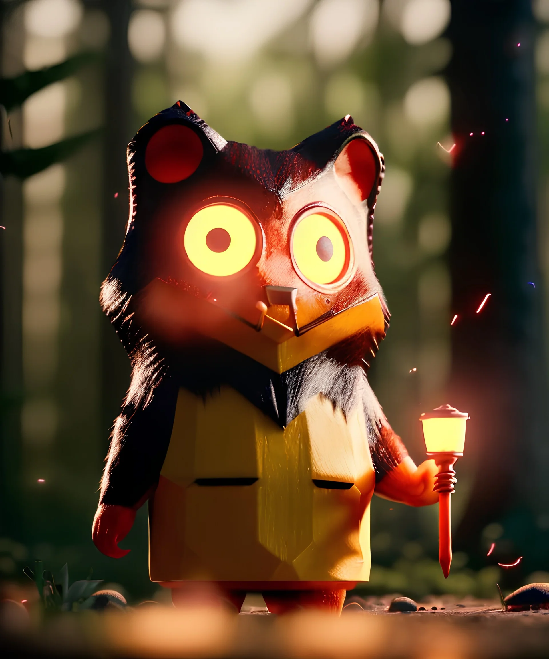 Wes Anderson photographer, night forest, Ultra realistic matryoshka, Japanese style, wide angle view, magic, fireflies, soft color, highly detailed, unreal engine 5, ray tracing, RTX, lumen lighting, ultra detail, volumetric lighting, 3d, finely drawn, high definition.