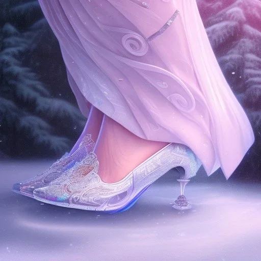 cinderellas glass shoe ,magical, snow, sharp, ornate, elegant, highly detailed, artstation, concept art, smooth, sharp focus, illustration, 8k,intricate