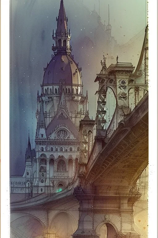 Budapest by Jean-Baptiste Monge, watercolor and ink, intricate details, fantasy, beautiful, award winning, colorful, fantastic view, crisp quality