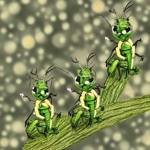 cartoon grasshoppers on a branch