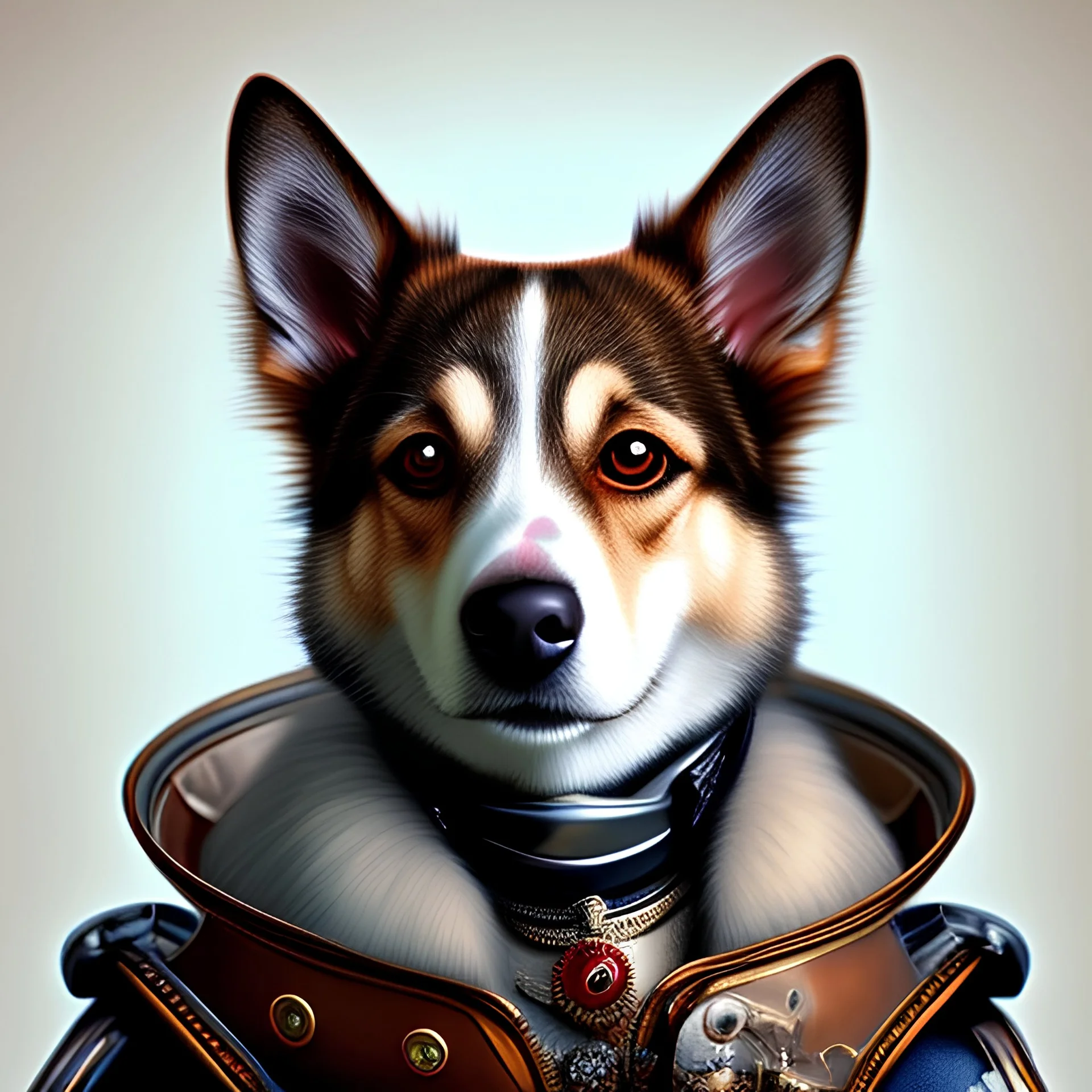 cute dog portrait, realistic, steampunk, 1800, 8k resolution