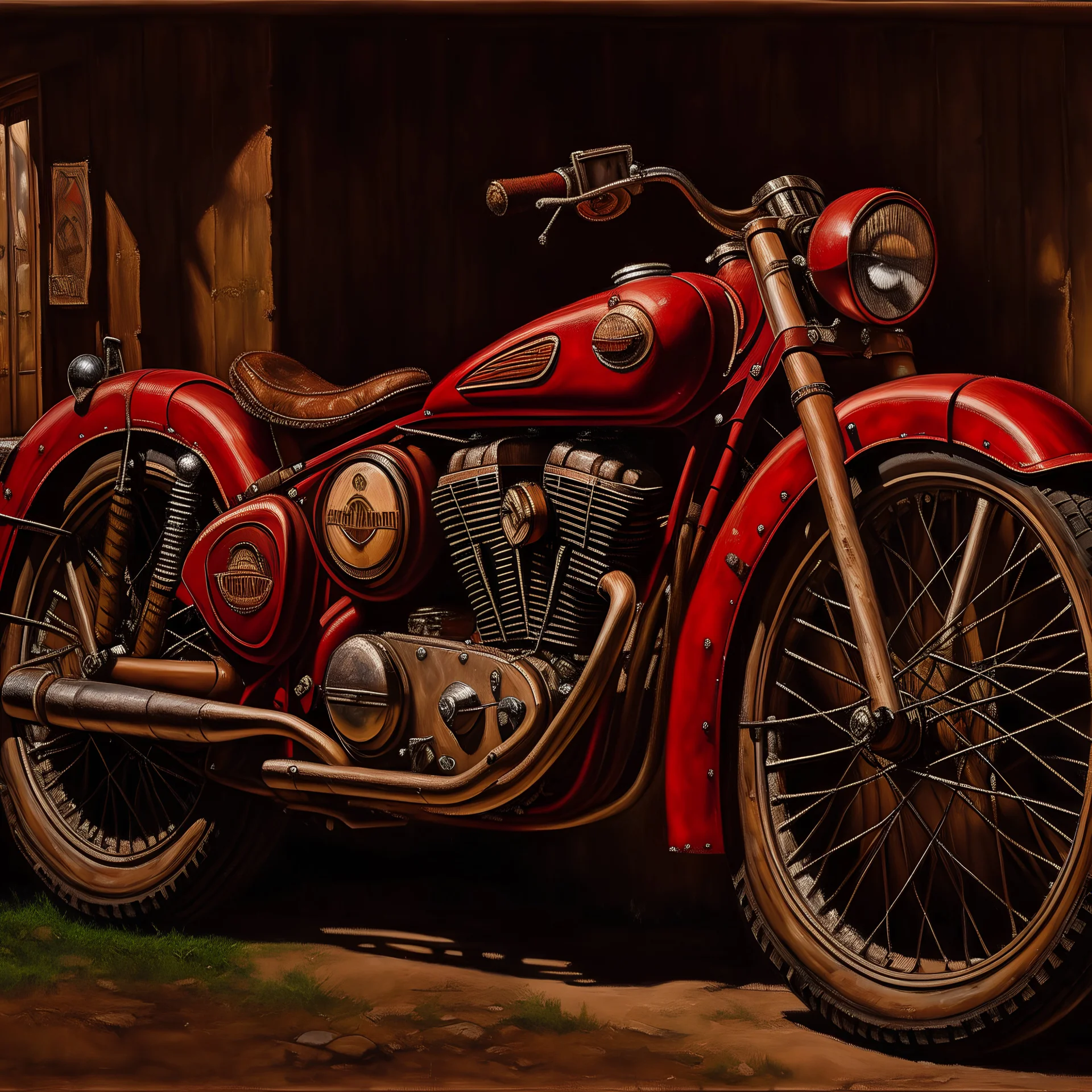 Painting of a high-quality antique motorcycle