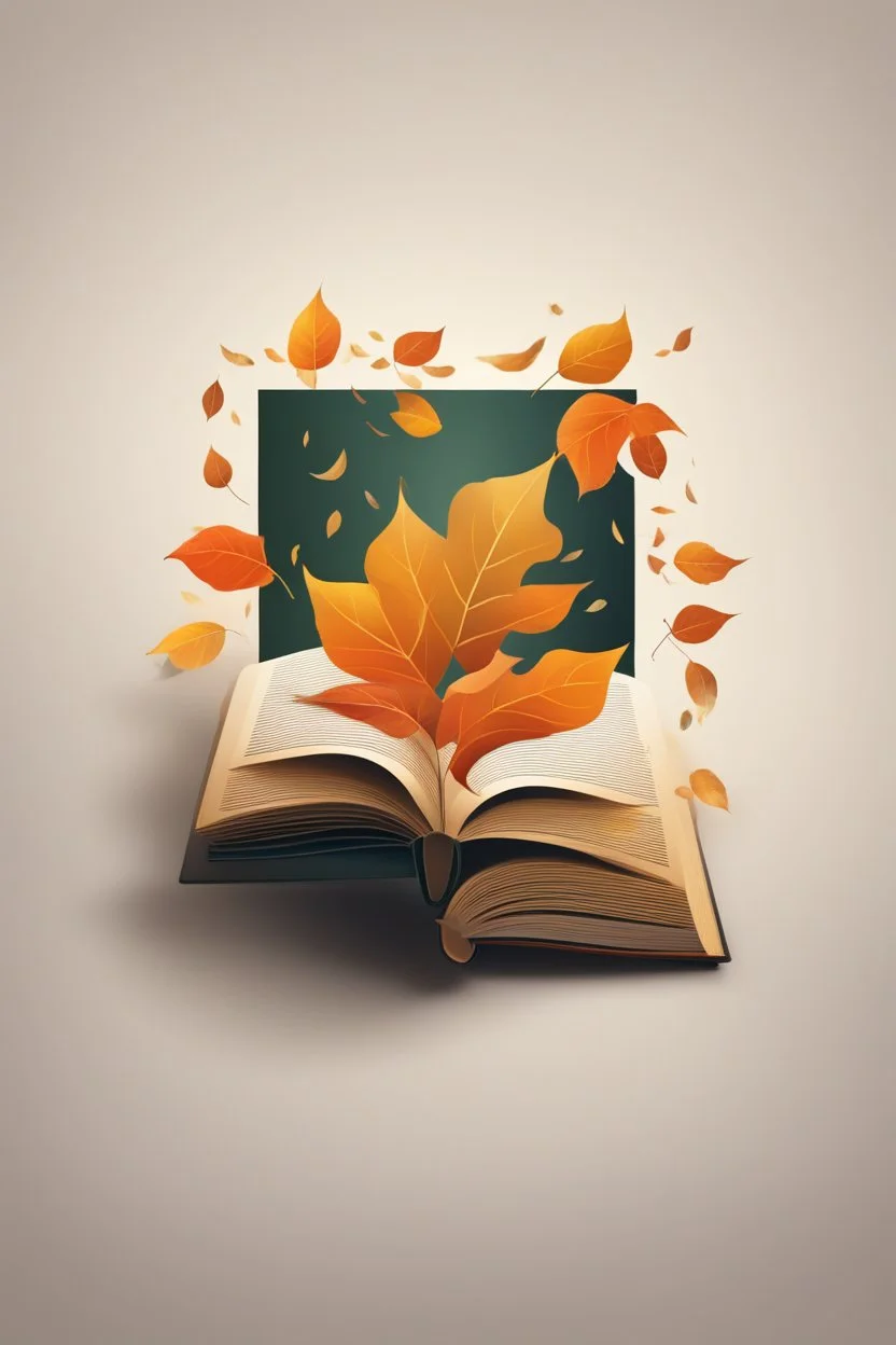 square logo , landscape with leaf fall, flying leaves in the book