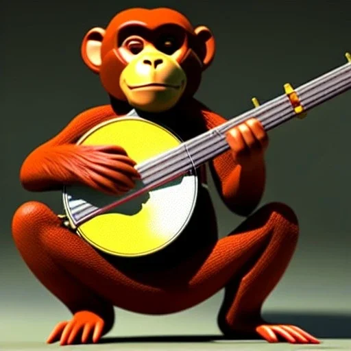 3d mesh rendering of a monkey playing a banjo