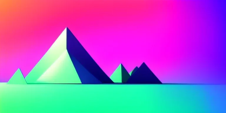 3d rendering. Abstract futuristic neon background. Fantastic landscape with glowing geometric triangular frame and mountains