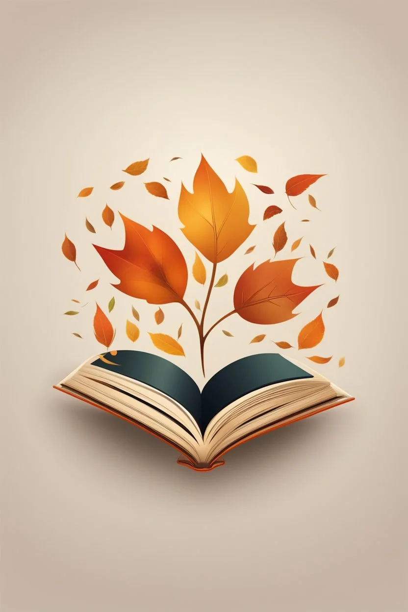 square logo , landscape with leaf fall, flying leaves in the book