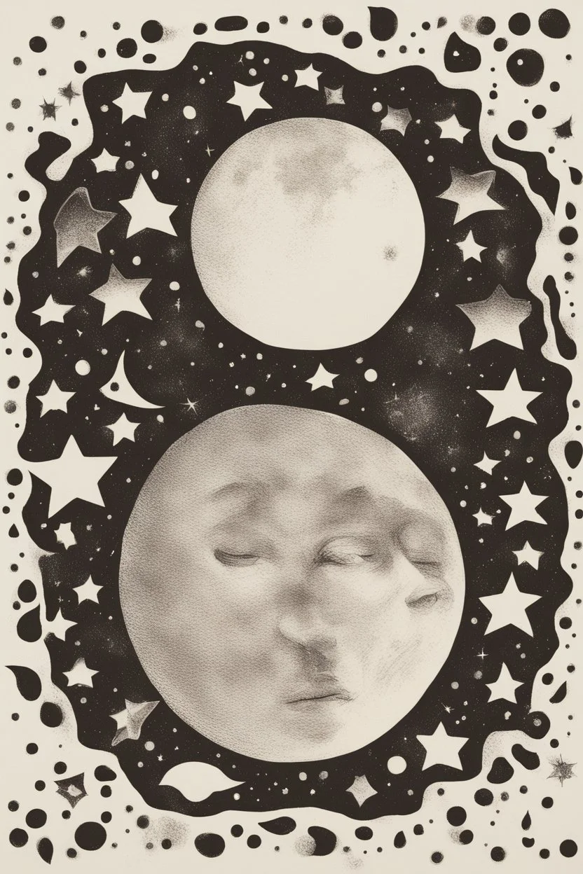 Abstract drawing of the moon and stars