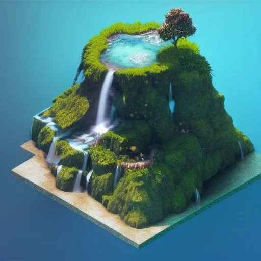 The Isometric Glass Tall Box Mini Model Little Real Island Mixed Water Fall Under Ocean Sunshine Summer Background Blue Sea, The Last Of Us / Avatar, Octane Render / ZBrush, Cinematic, IMAX Film, Nikon D750, 16K, Autostereoscopy, Anthropomorphic, Golden Ratio, Geometry, Symmetric, Depth Of Field, Highly Detailed, Ultra Realistic, Beautiful Lighting, Halfrear Lighting, Soft Light, Candoluminescence, Cast Shadow, Reflective, Glow, Translucent, Normal Map, Carbonated --testp