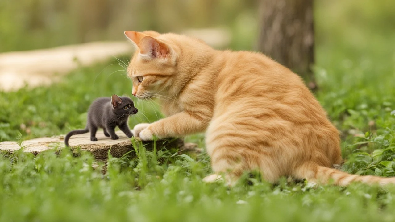 cat playing with mouse in the forest