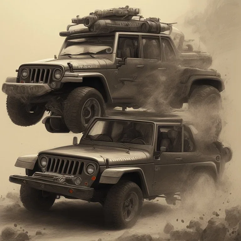 technical concept study, pencil sketch, inspired from Vintage Jeep, Toyota 4x4