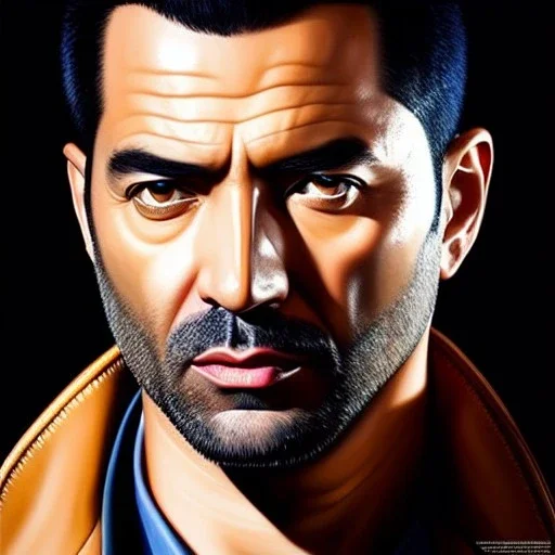 Ultra detailed fullbody Portrait in oil on canvas of Grand Theft auto,extremely detailed digital painting, extremely detailed face, crystal clear eyes, mystical colors ,perfectly centered image, perfect composition, rim light, beautiful lighting,masterpiece ,8k, stunning scene, raytracing, anatomically correct by Seung Eun Kim and simon bisley and Nagasawa Rosetsu.16k