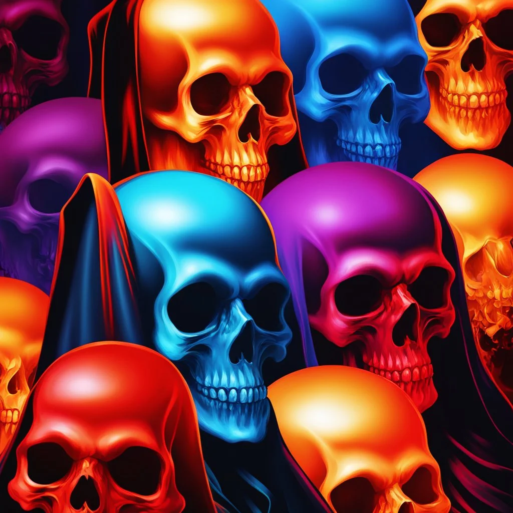 ultra high image quality, hell infused Grim Reaper Close-up of an set against AMOLED-worthy pure black backdrop, fantasy art style infused with filter, tailored for vertical wallpaper, exclusive design with no duplicates, radiating beauty suitable for a PC screen image, vivid colors, ultra fine, digital painting.