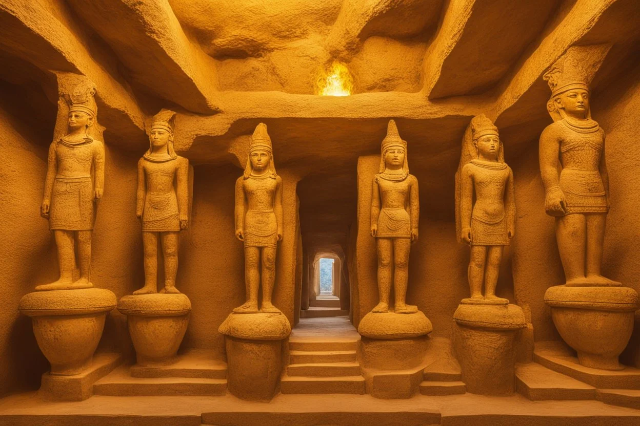 Tombs of kings of ancient civilization, many golden objects. pomp A huge splendor is the ancient Tomb of Kings in the depths of the earthTemple of the goddess Venus, where Amazon women guard the magnificent huge hall, some armed.