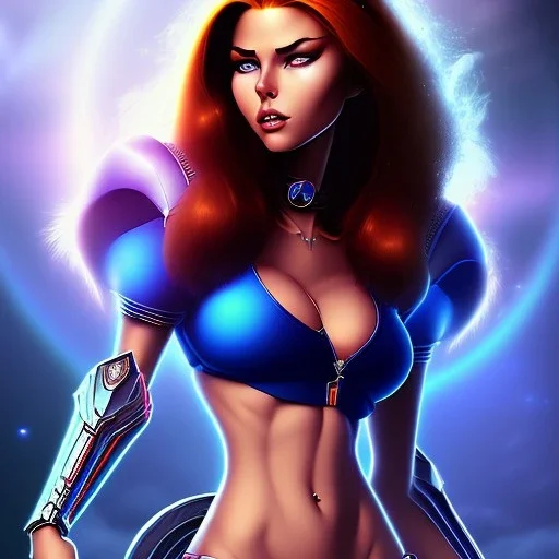 Epic full body picture portrait of busty atletic young beautiful Raven teen titans Frank Frazetta styles