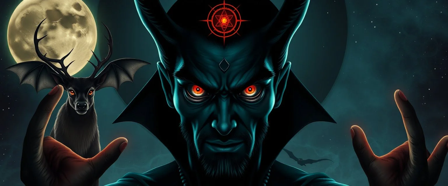 eyes of dracula bat hound reindeer yoga man with the jupiter as the pupils