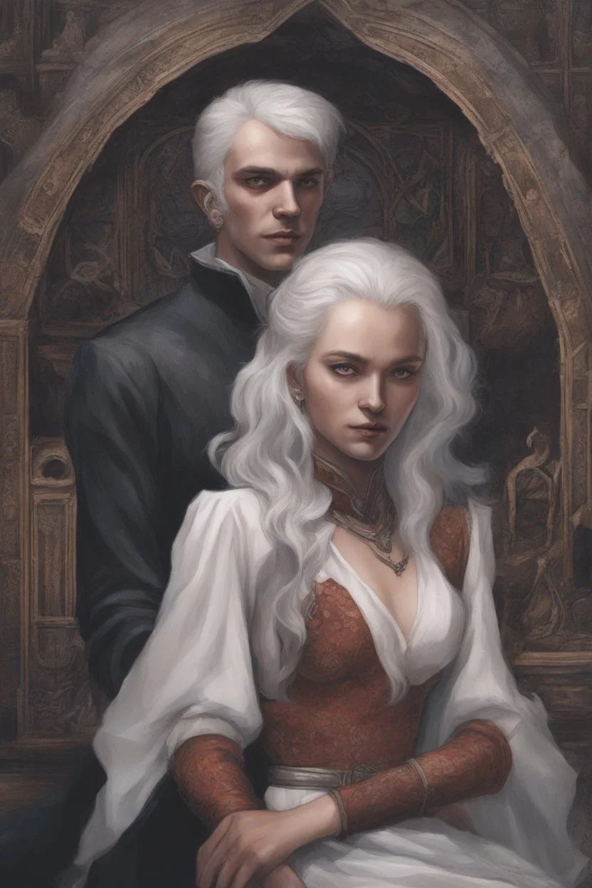 Strahd Von Zarovich with a woman with white hair