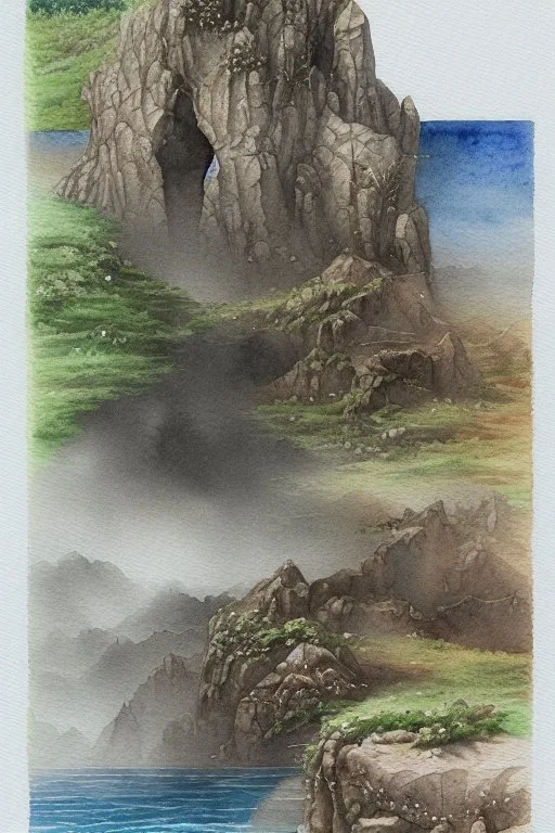 dnd, fantasy, watercolour, ilustration, dao, rock surface, earth elemental