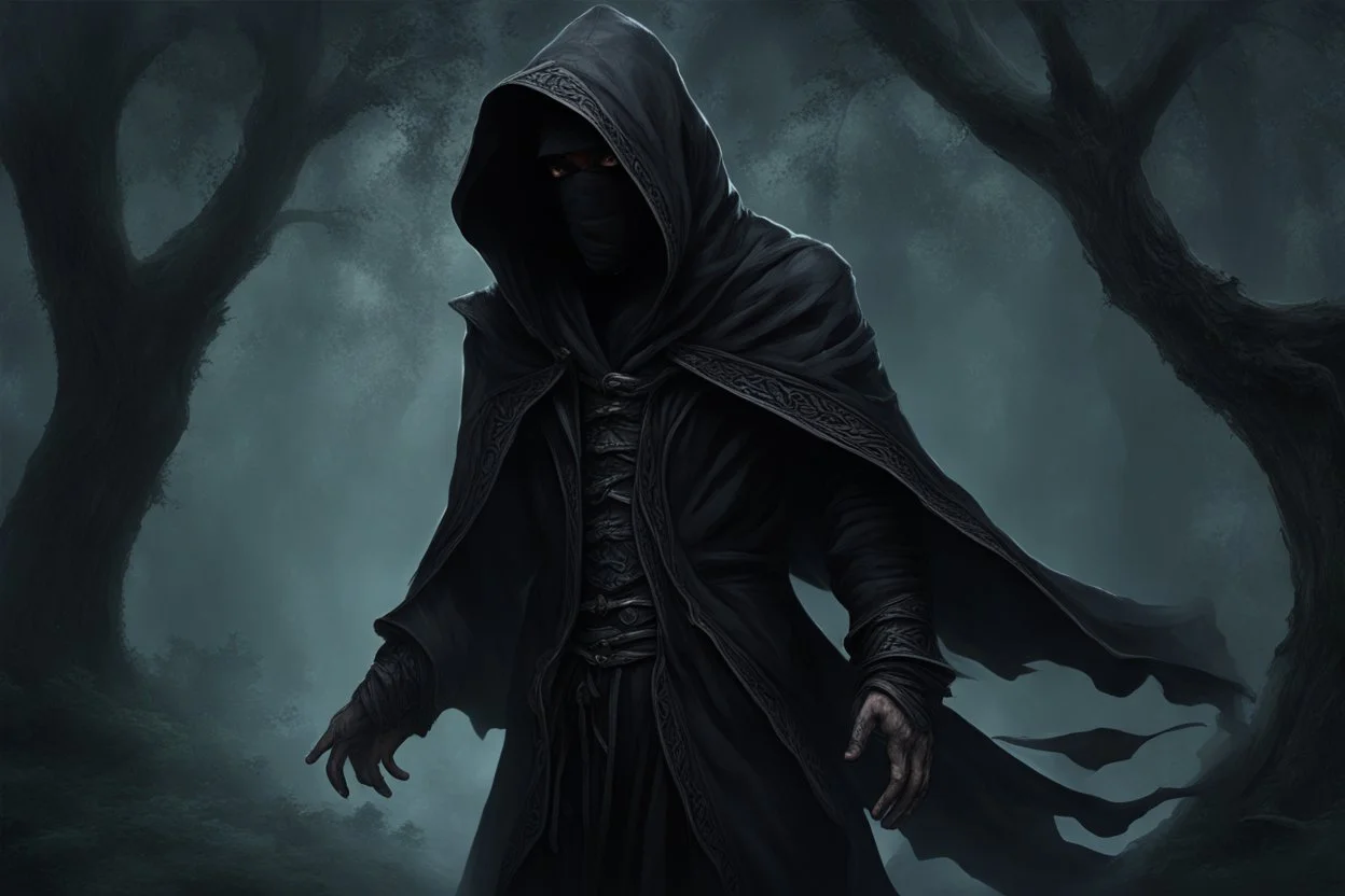 cloaked and dark hooded sorcerer