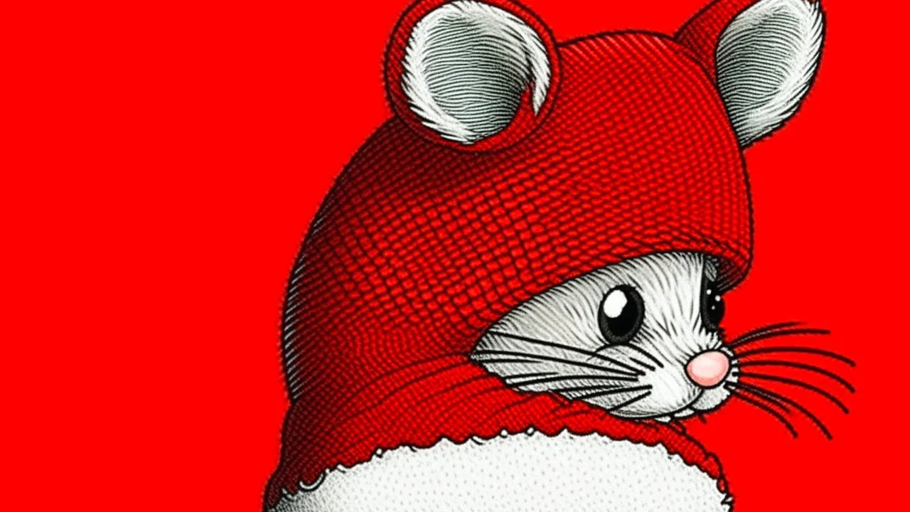 fantasy cartoon style illustration: red mitten with the mouse peeking out