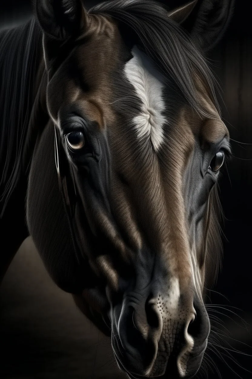 Horse with photo-overly realistic eyes, scary