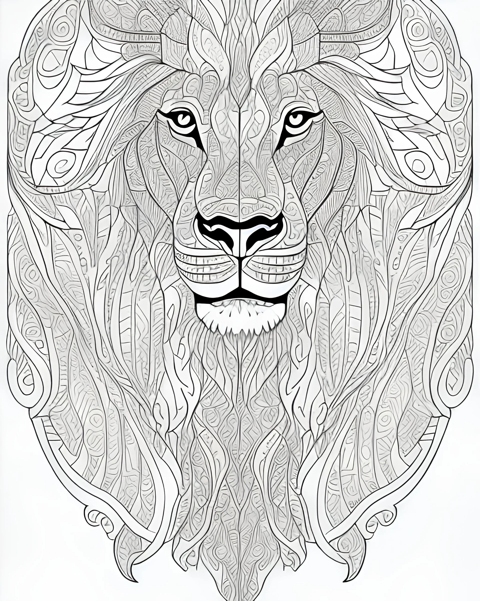 b/w outline art for kids coloring book page Animal-themed in their habitat, coloring pages, Lion, full white, adults style, white background, whole body, Sketch style, full body (((((white background))))), only use outline., cartoon style, line art, coloring book, clean line art, Sketch style, line-art