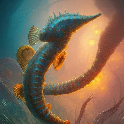 biomorphic seahorse morphed with electronic wiring and mixed with lighting, Nanopunk and Biopunk with cyberpunk look,golden hour,MTG,digital painting, wonderful ambient colors, art by Jarosław Jaśnikowski mixed with Sheila Martin mixed with Fletch mixed with Frank Sun mixed with Anna Dittmann mixed with Alena Aenami.