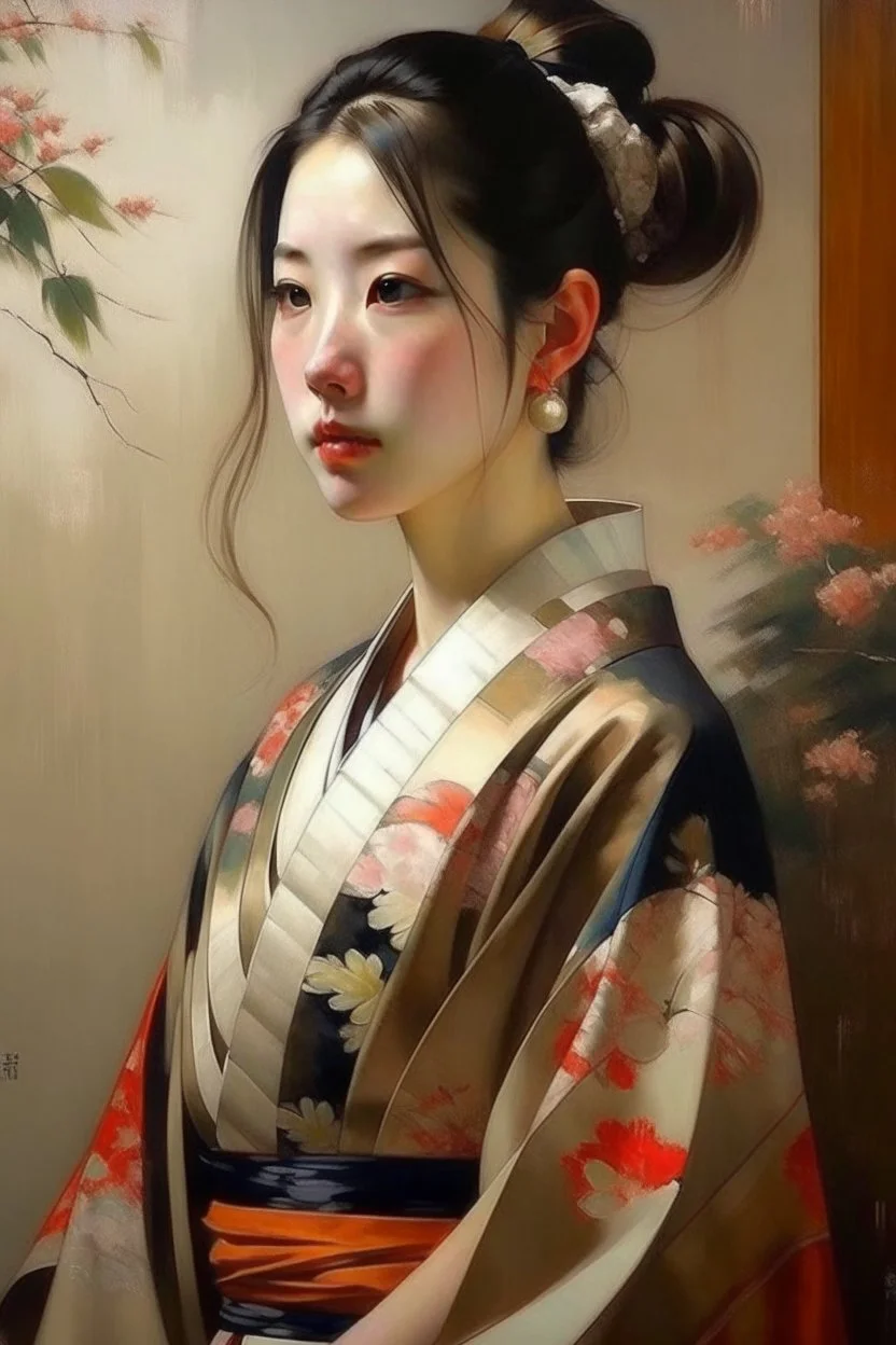 Neoclassicism japanese woman portret modern clothing painting modern