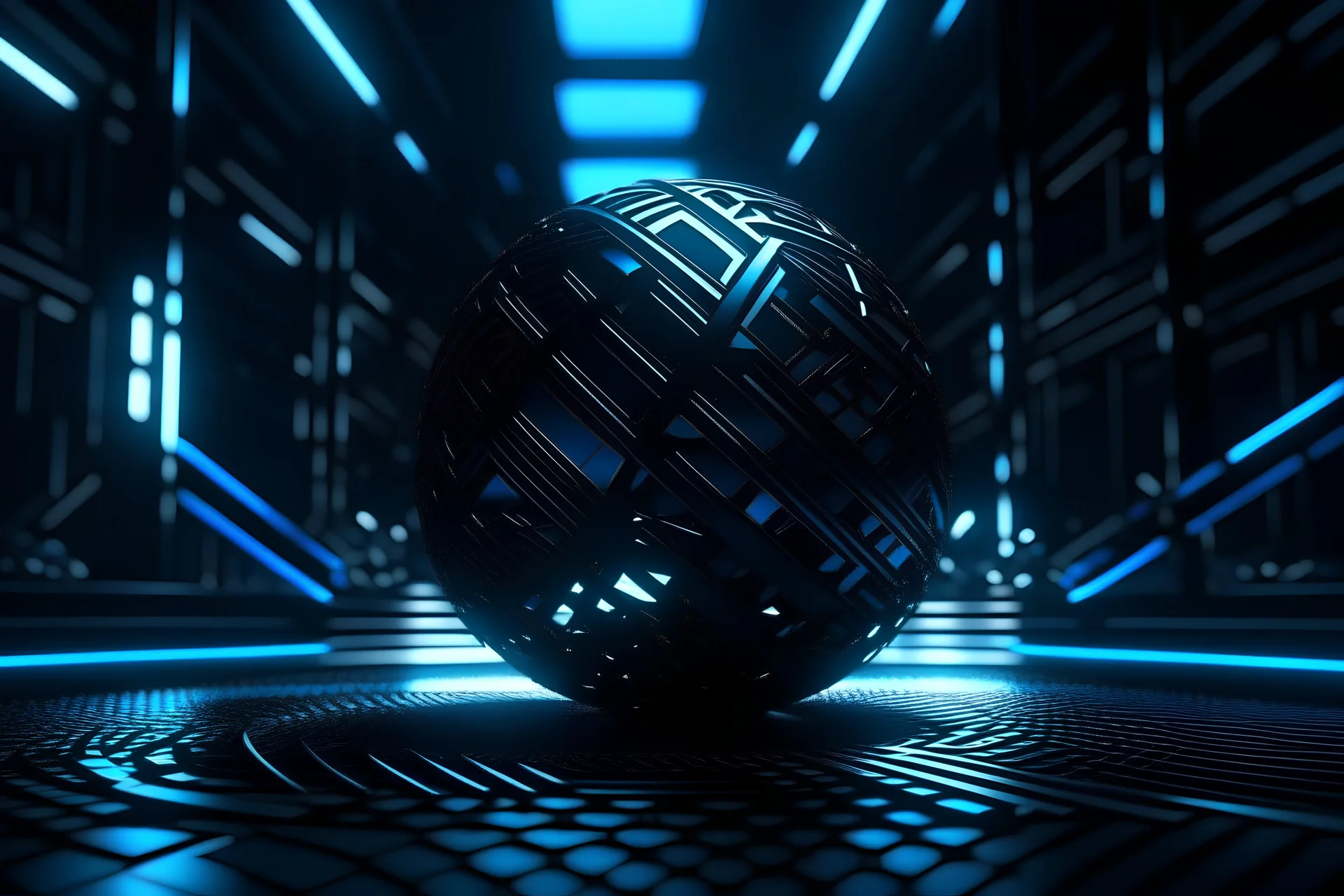 hyper crazy aluminum diorama art of the matte black ball squares circles triangles glowing lines motion blur depth of field dark metallic colors bright light from the left back front hyper shadows octane render