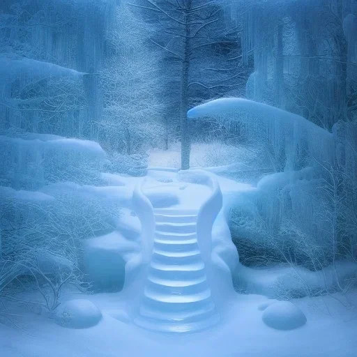 ethereal winter flowers, carved ice door at the end of ice steps, magical atmosphere, Renato muccillo, Andreas Rocha, Johanna Rupprecht, Beardsley, Unreal render, cinematic blue --aspect 9:16 --s 2500